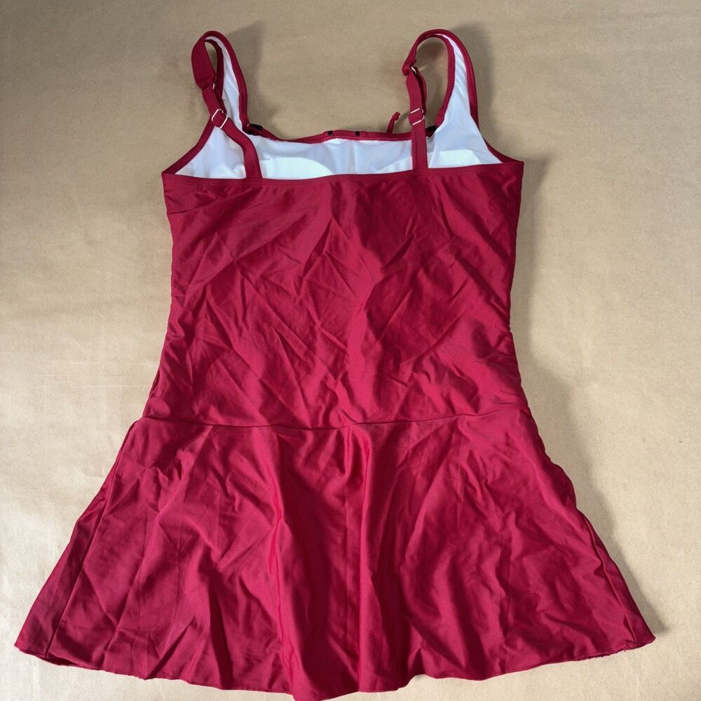 Red And Black Swim Dress Bathing suit Lace Up Front Size Large - Picture 7 of 8